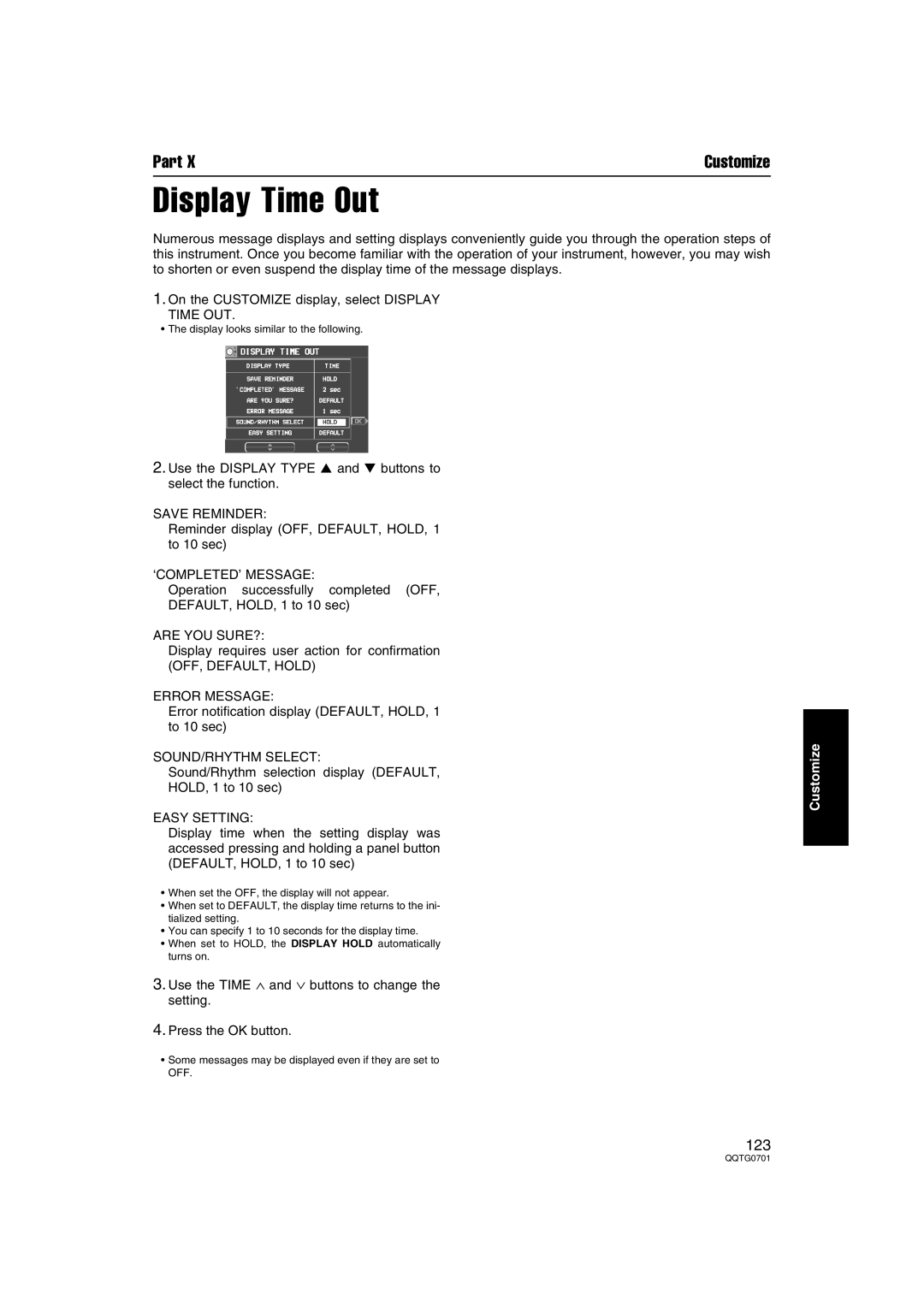 Technics SX-PR54/M operating instructions Display Time Out 