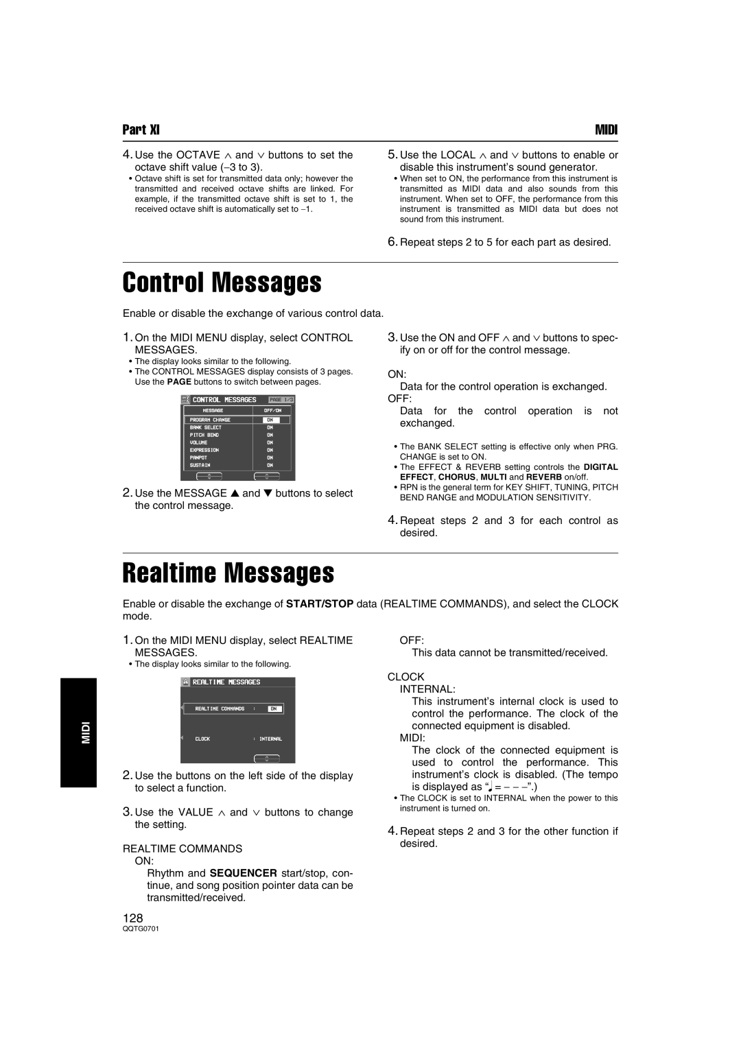 Technics SX-PR54/M operating instructions Control Messages, Realtime Messages 