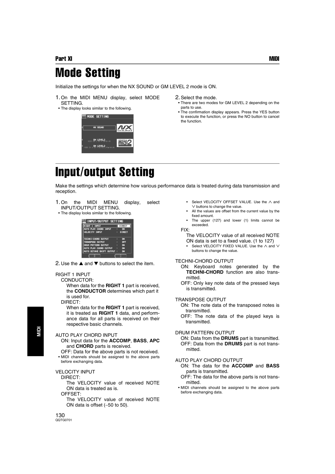 Technics SX-PR54/M operating instructions Mode Setting, Input/output Setting 