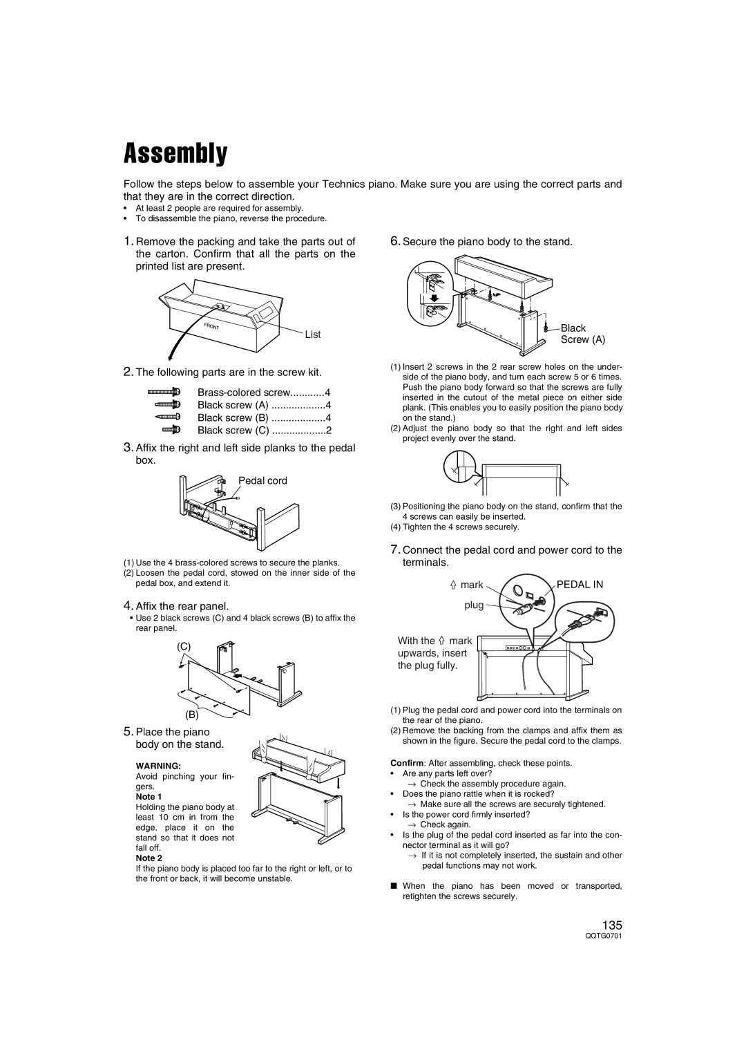 Technics SX-PR54/M operating instructions Assembly 