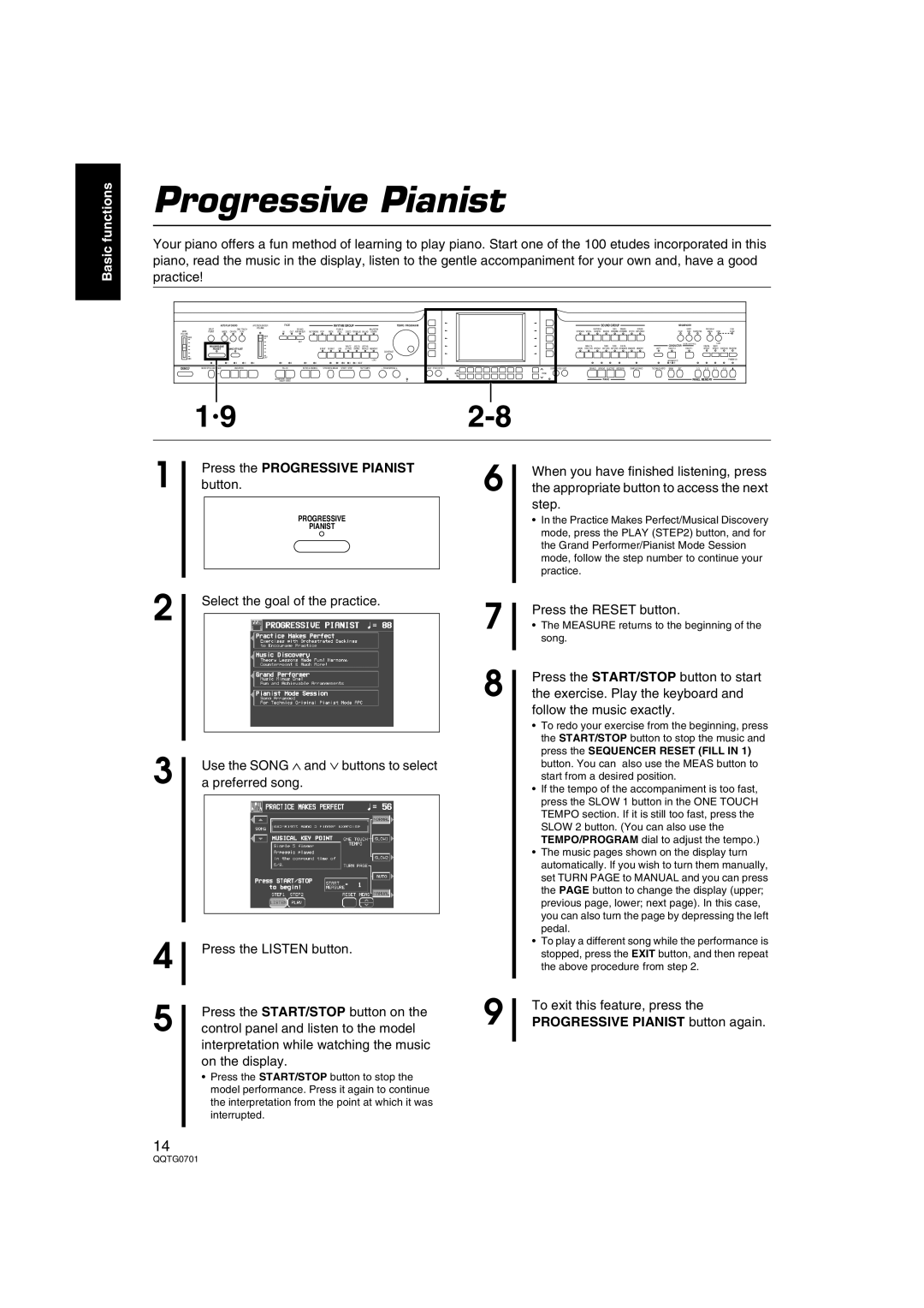 Technics SX-PR54/M operating instructions Press the Progressive Pianist button, Progressive Pianist button again 