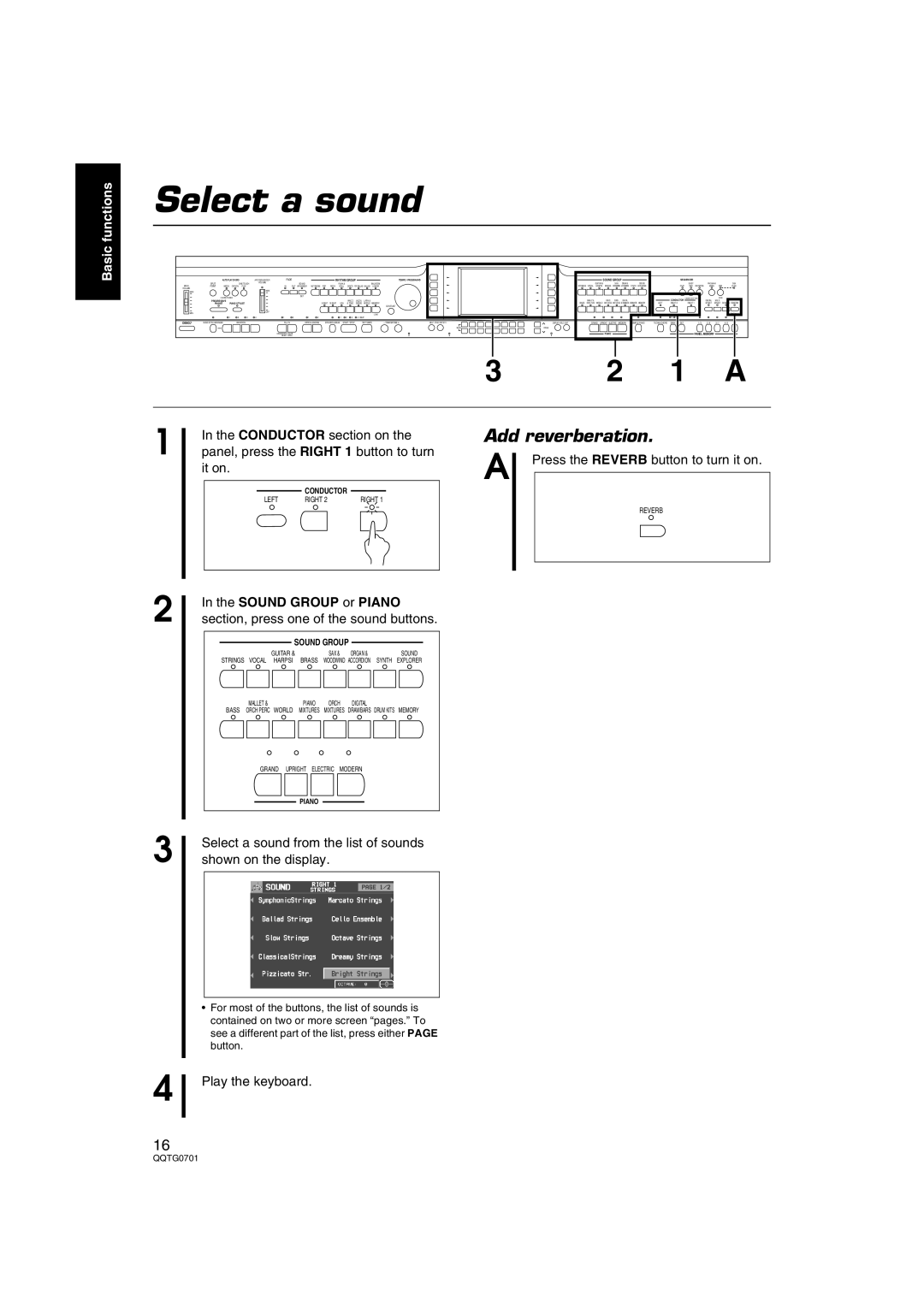 Technics SX-PR54/M operating instructions Select a sound, Sound Group or Piano 