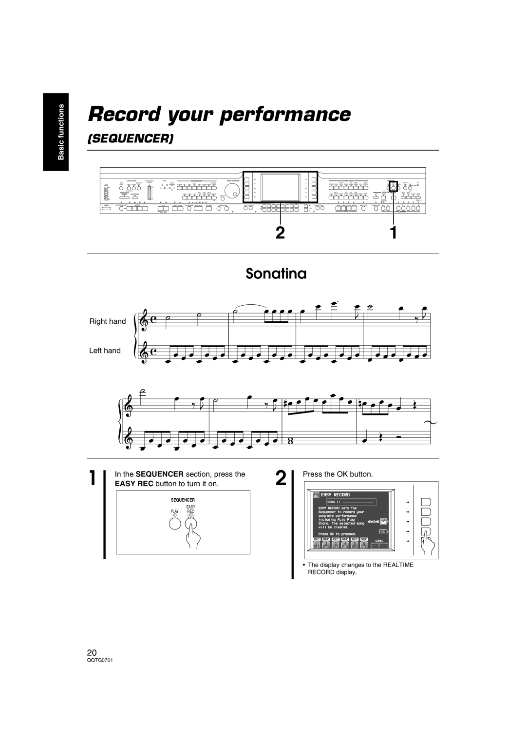 Technics SX-PR54/M operating instructions Record your performance, Sequencer 