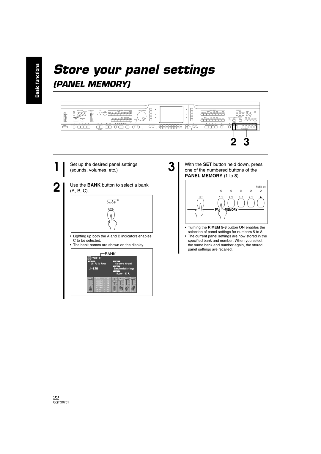 Technics SX-PR54/M operating instructions Store your panel settings, Panel Memory 1 to 