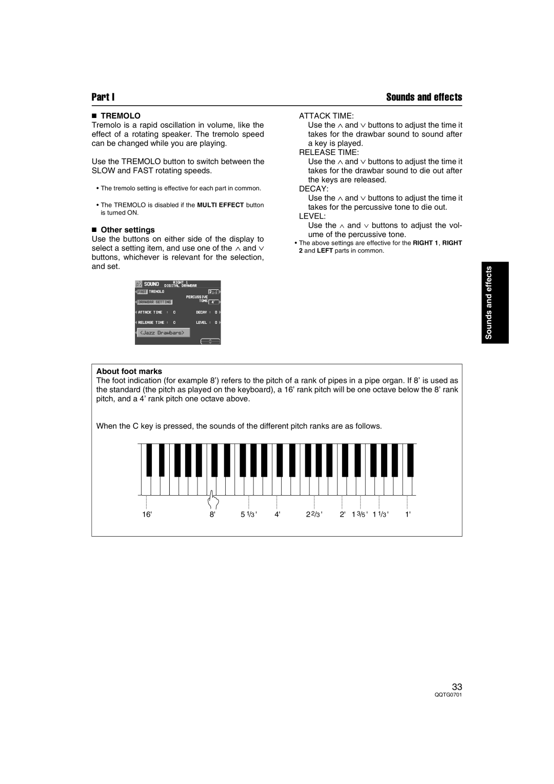 Technics SX-PR54/M operating instructions Tremolo, Other settings, About foot marks 