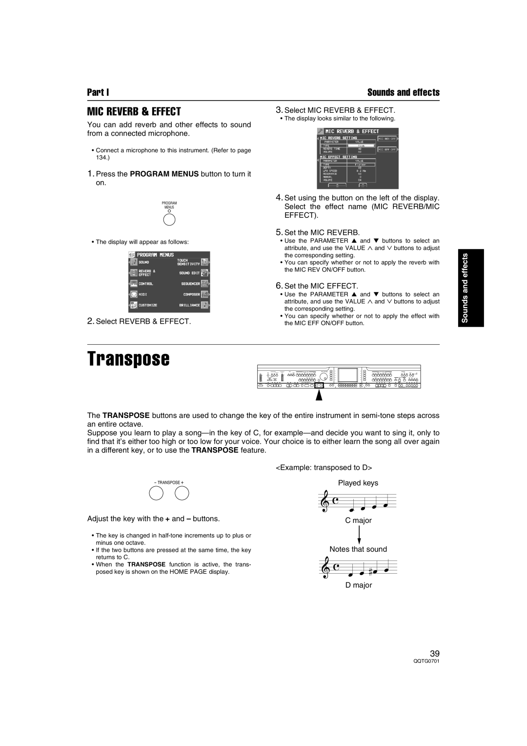 Technics SX-PR54/M operating instructions MIC Reverb & Effect 