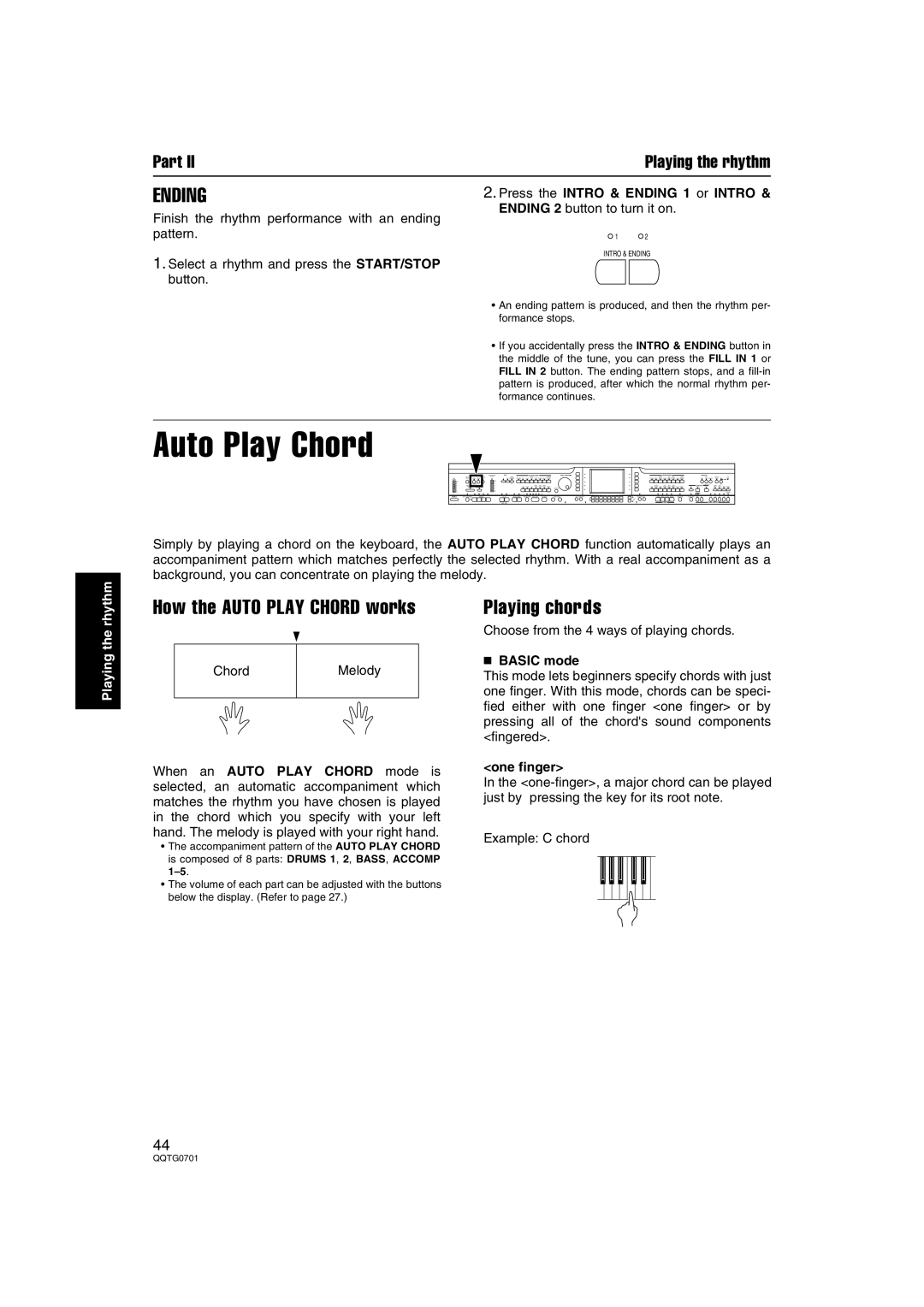 Technics SX-PR54/M operating instructions Ending, How the Auto Play Chord works, Playing chords 