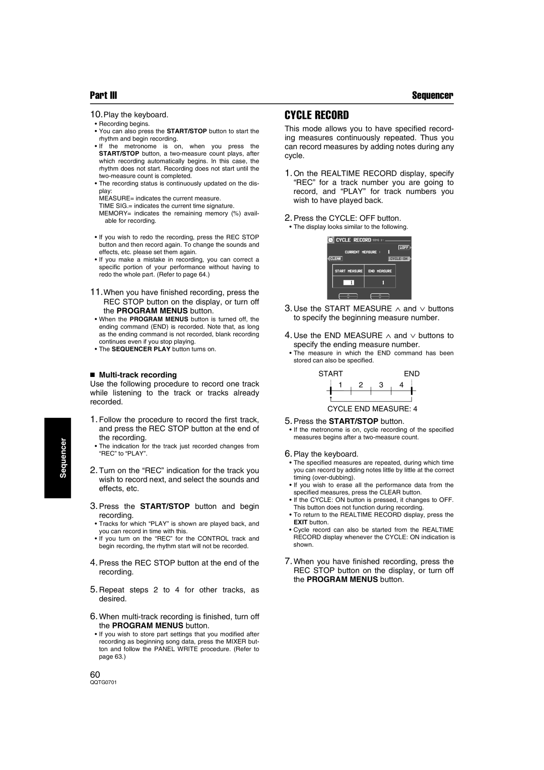 Technics SX-PR54/M operating instructions Cycle Record, Program Menus button,  Multi-track recording 