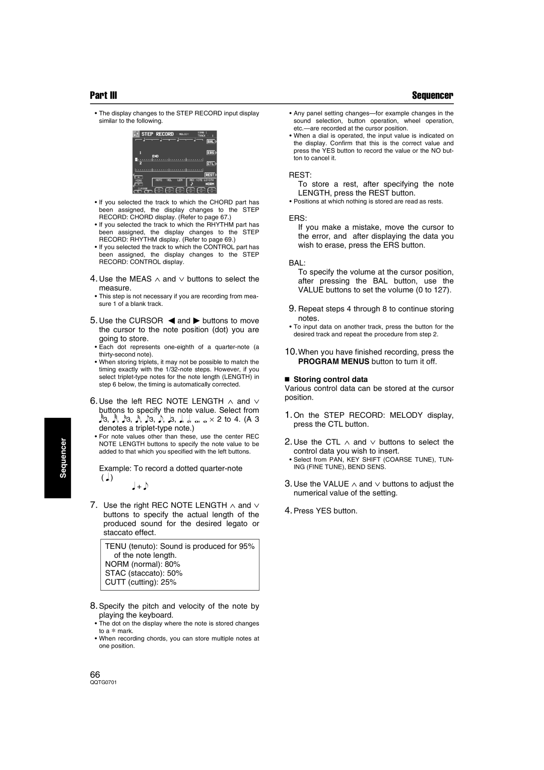 Technics SX-PR54/M Use the Meas ∧ and ∨ buttons to select Measure, Rest, Ers, Bal,  Storing control data 