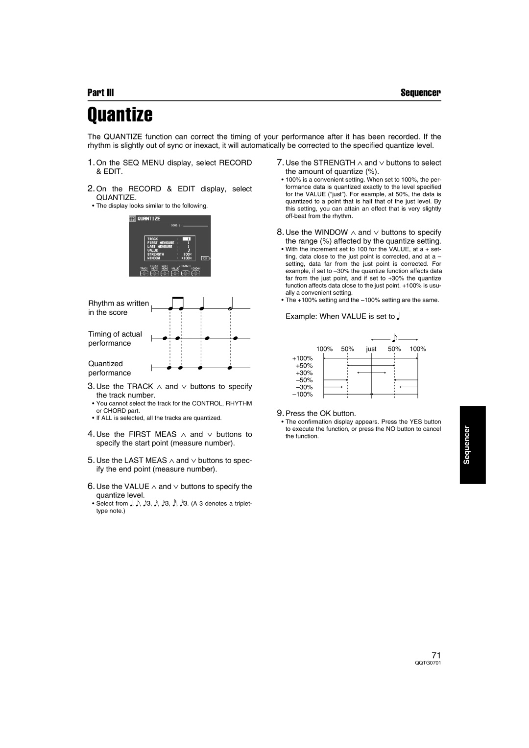 Technics SX-PR54/M operating instructions Quantize 