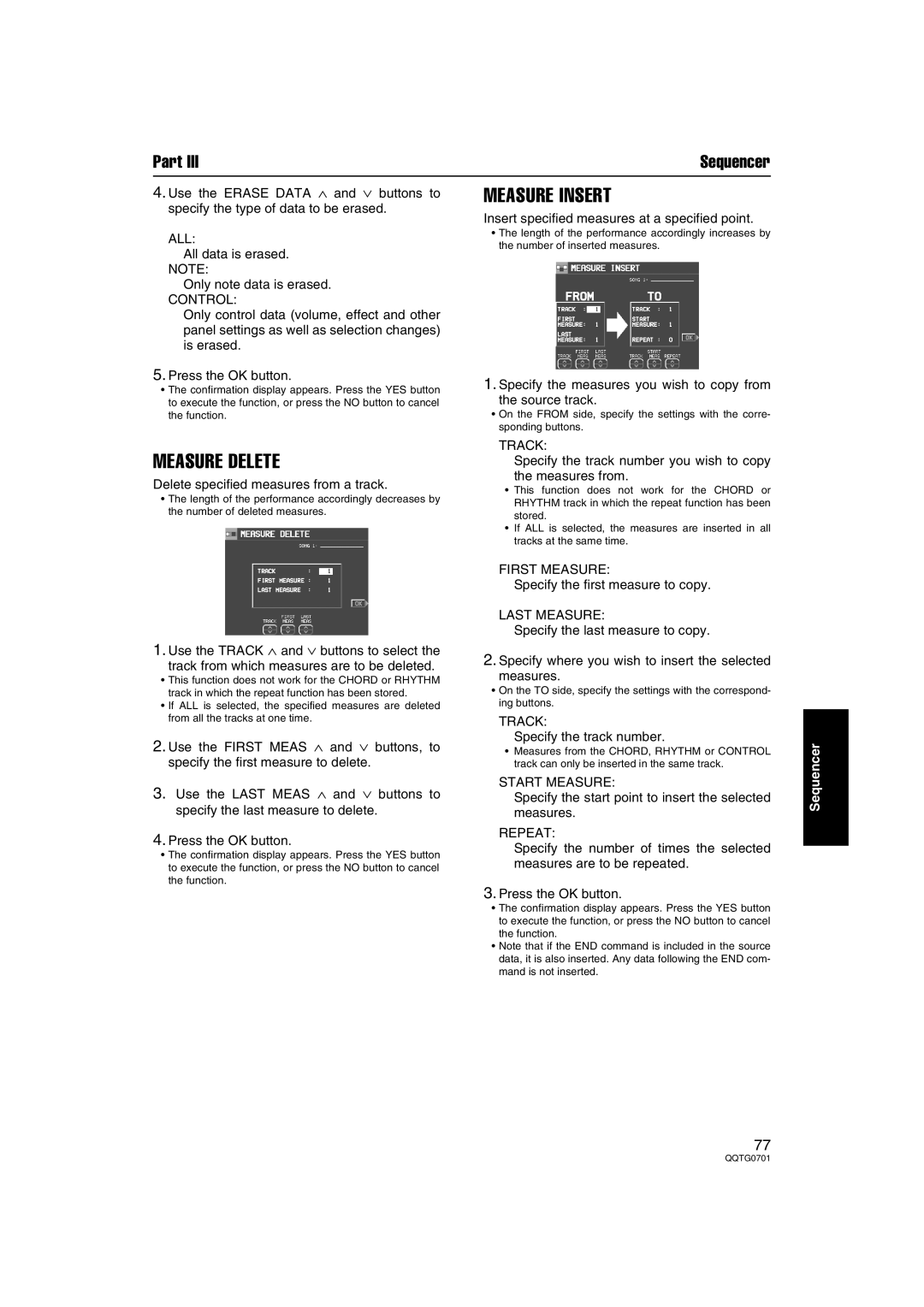 Technics SX-PR54/M operating instructions Measure Insert, Measure Delete 