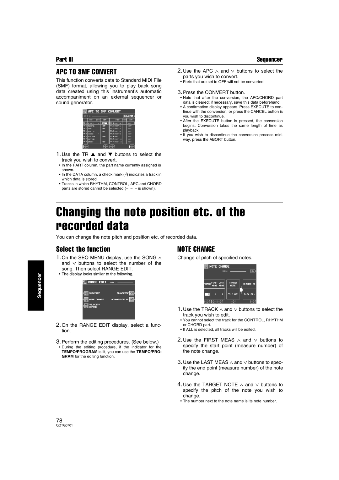 Technics SX-PR54/M operating instructions Changing the note position etc. of the recorded data, APC to SMF Convert 