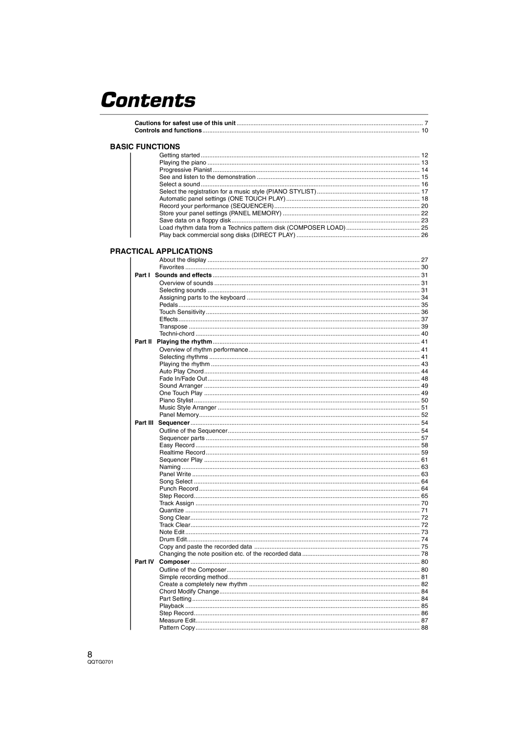 Technics SX-PR54/M operating instructions Contents 