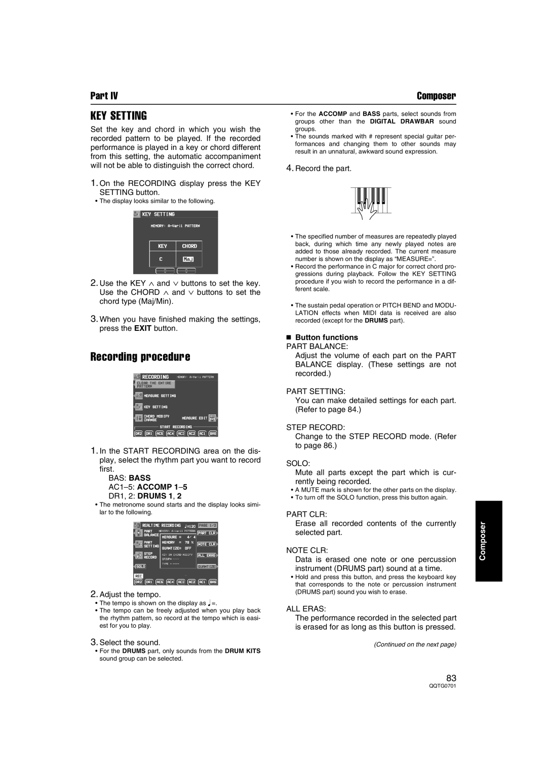 Technics SX-PR54/M operating instructions KEY Setting, AC1-5ACCOMP, Button functions 