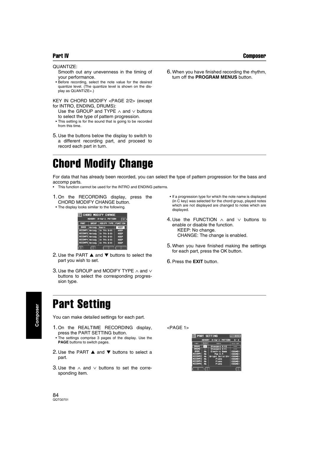 Technics SX-PR54/M operating instructions Chord Modify Change, Part Setting 