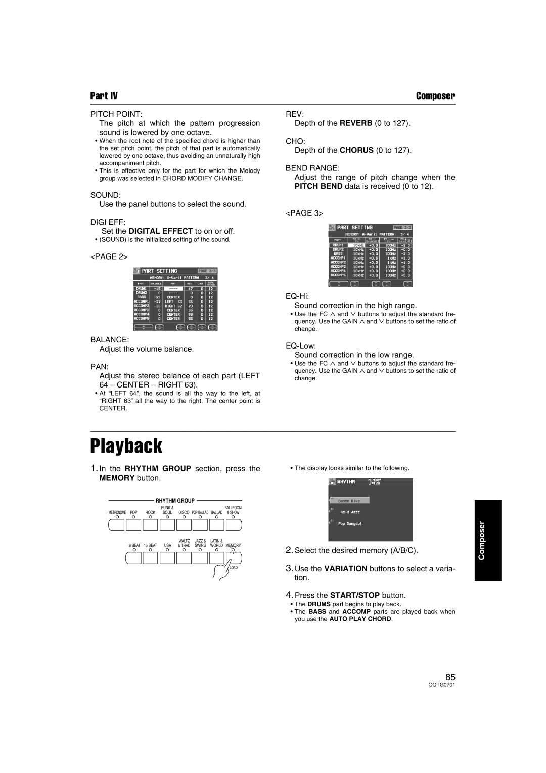 Technics SX-PR54/M operating instructions Playback 