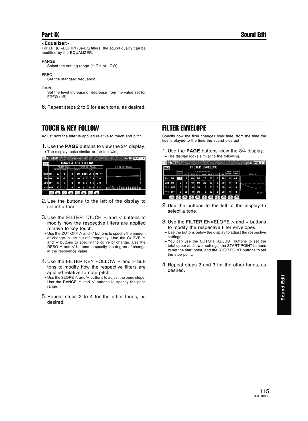 Technics sx-PR804/M, sx-PR604/M operating instructions Touch & KEY Follow, Filter Envelope, Equalizer 