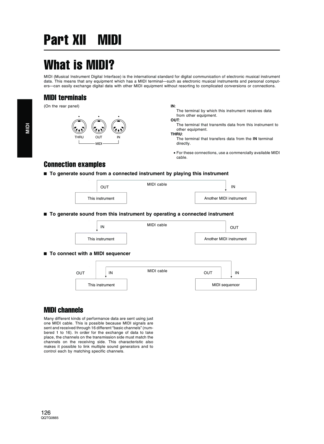 Technics sx-PR604/M What is MIDI?, Midi terminals, Connection examples, Midi channels, To connect with a Midi sequencer 