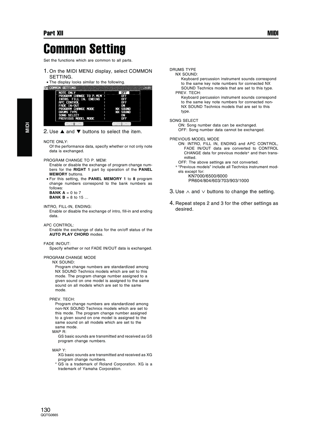 Technics sx-PR604/M, sx-PR804/M operating instructions Common Setting 