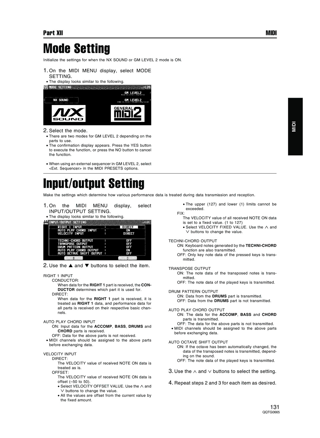 Technics sx-PR804/M, sx-PR604/M operating instructions Mode Setting, Input/output Setting, INPUT/OUTPUT Setting 