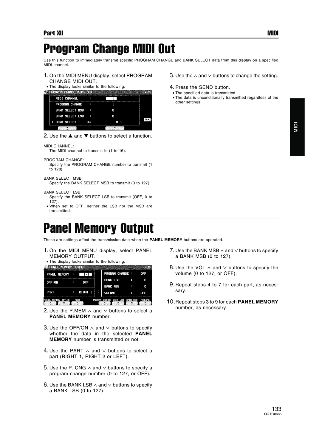 Technics sx-PR804/M, sx-PR604/M operating instructions Program Change Midi Out, Panel Memory Output 