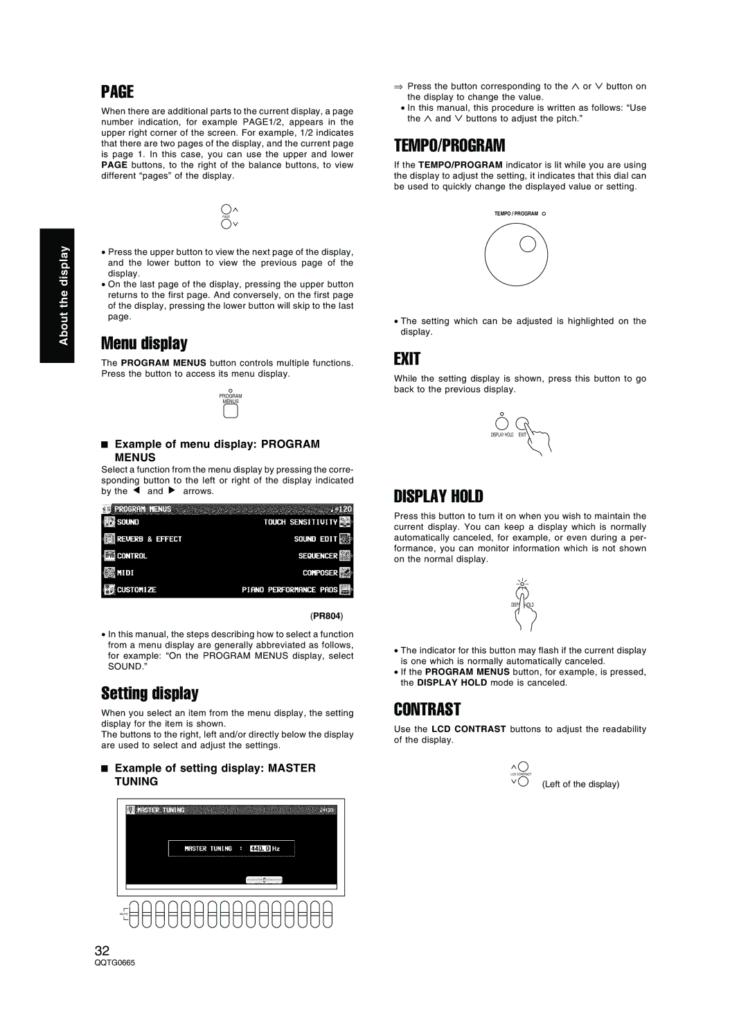 Technics sx-PR604/M, sx-PR804/M operating instructions Tempo/Program, Exit, Display Hold, Contrast 