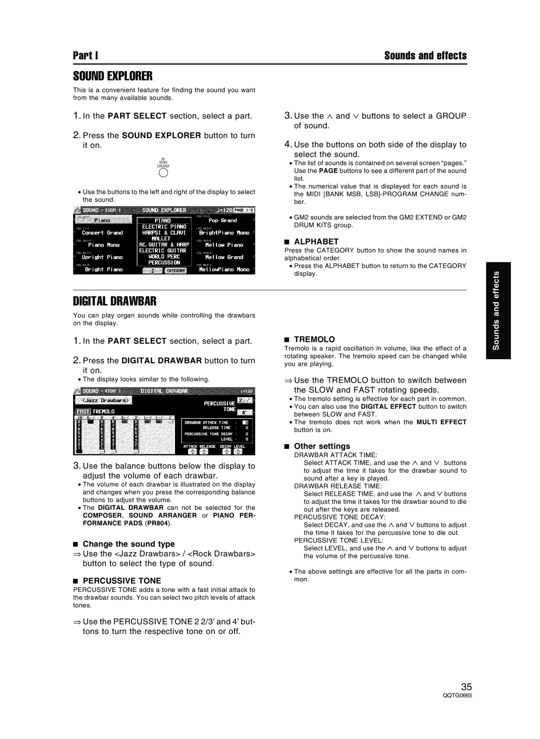 Technics sx-PR804/M, sx-PR604/M operating instructions Sound Explorer, Digital Drawbar, Alphabet, Percussive Tone, Tremolo 