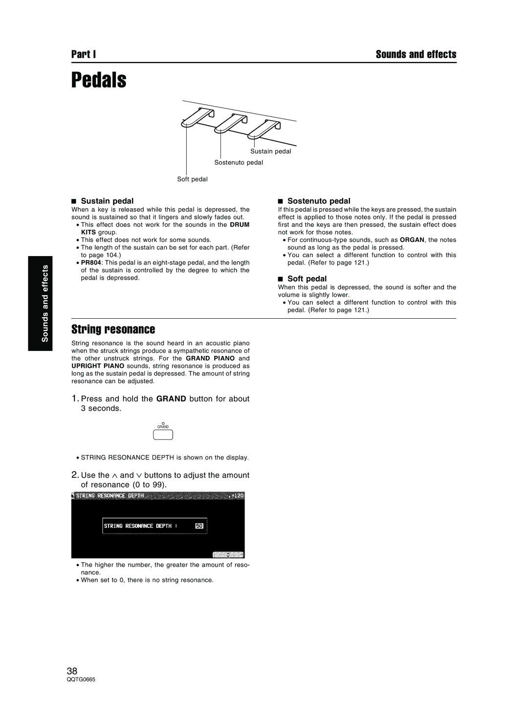 Technics sx-PR604/M, sx-PR804/M operating instructions Pedals, String resonance, Sustain pedal, Sostenuto pedal, Soft pedal 