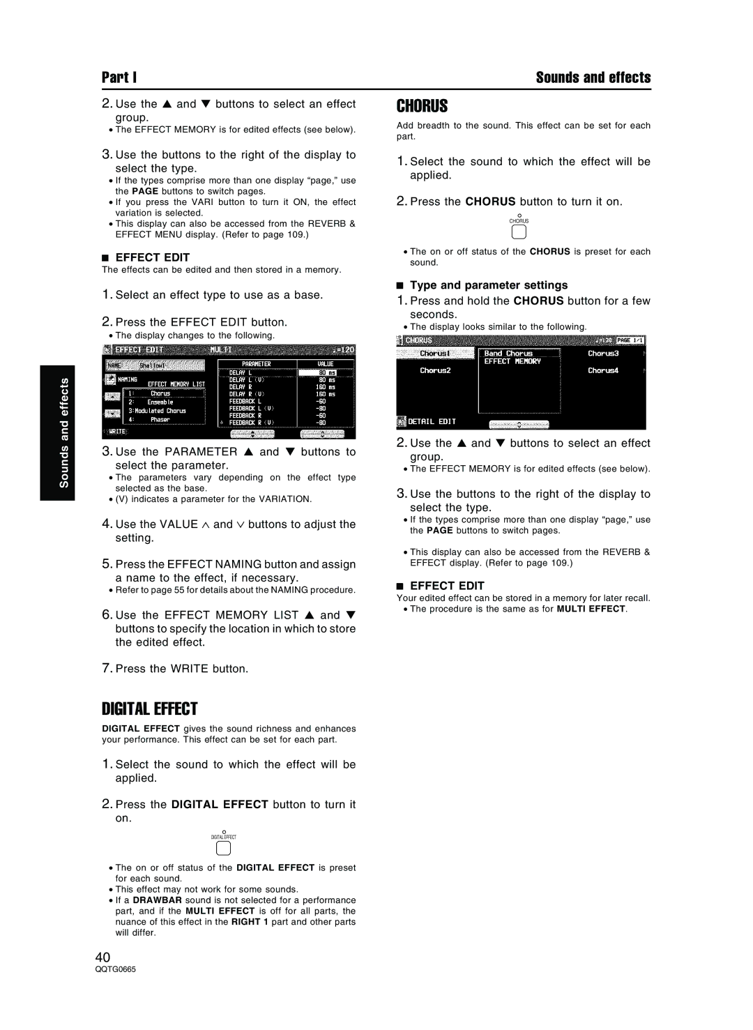 Technics sx-PR604/M, sx-PR804/M operating instructions Chorus, Digital Effect, Effect Edit 