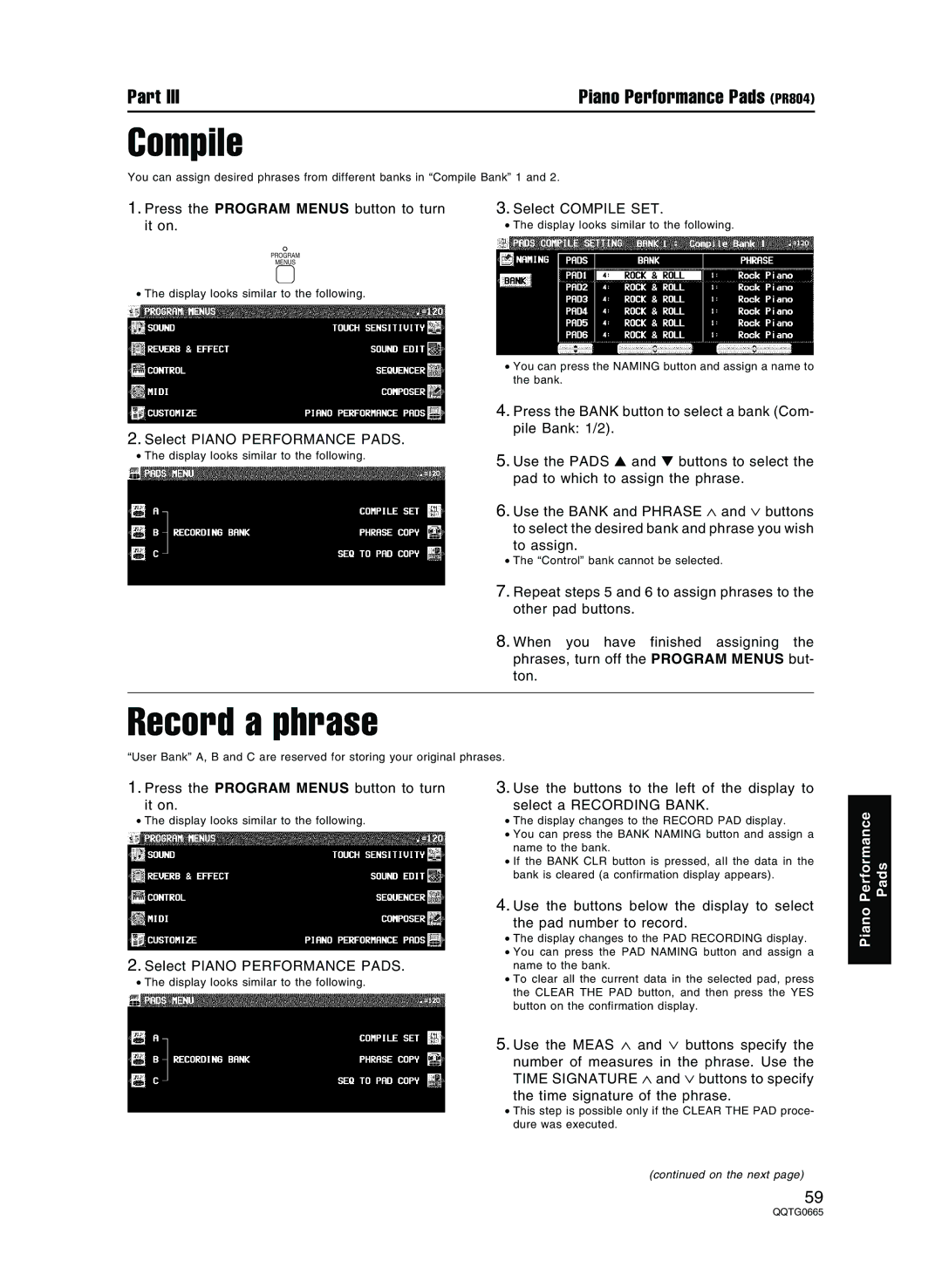 Technics sx-PR804/M, sx-PR604/M operating instructions Record a phrase, Select Compile SET 