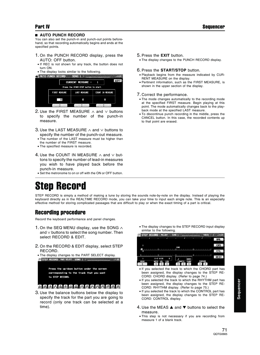 Technics sx-PR804/M, sx-PR604/M operating instructions Step Record, Auto Punch Record 