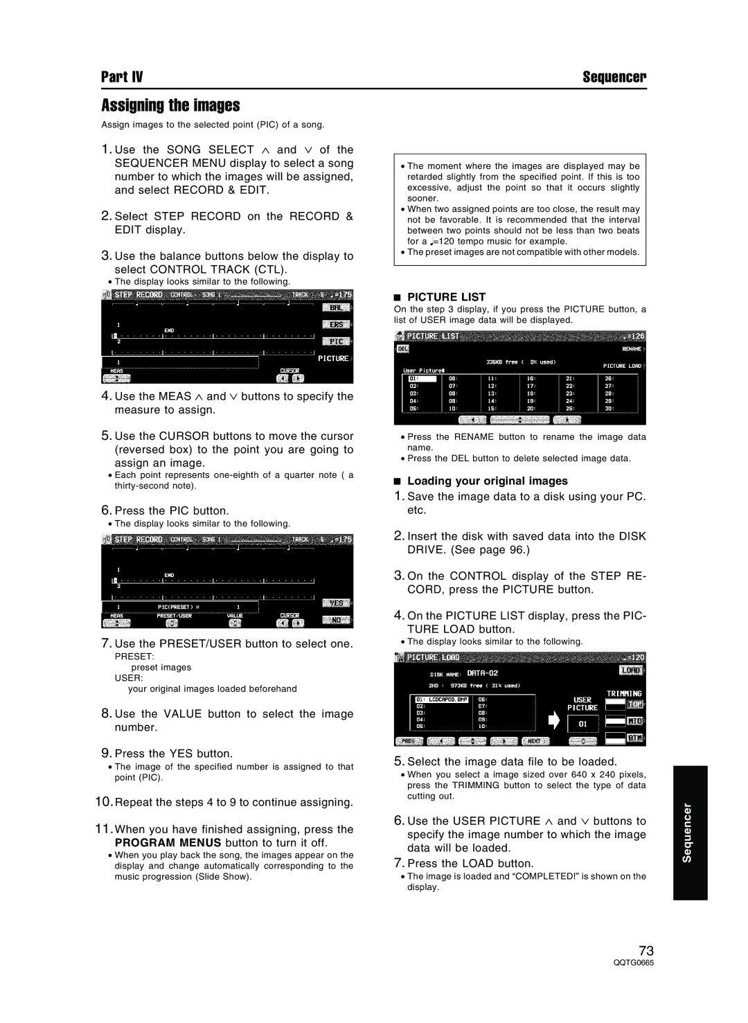 Technics sx-PR804/M, sx-PR604/M operating instructions Assigning the images, Picture List, Loading your original images 