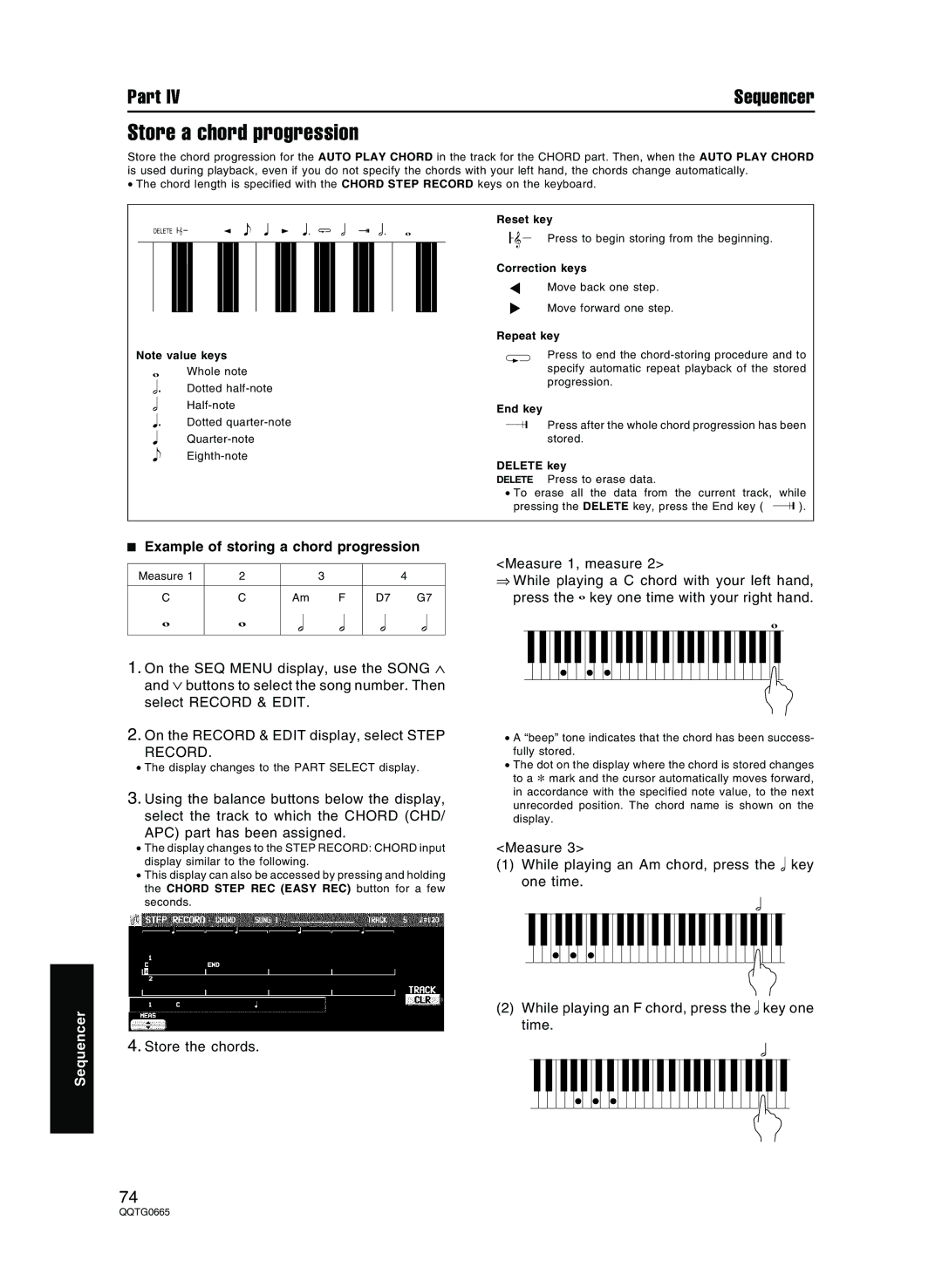 Technics sx-PR604/M, sx-PR804/M operating instructions Store a chord progression, Example of storing a chord progression 