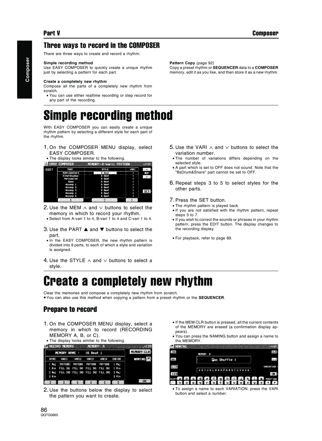 Technics sx-PR604/M, sx-PR804/M Simple recording method, Create a completely new rhythm, Prepare to record, Easy Composer 