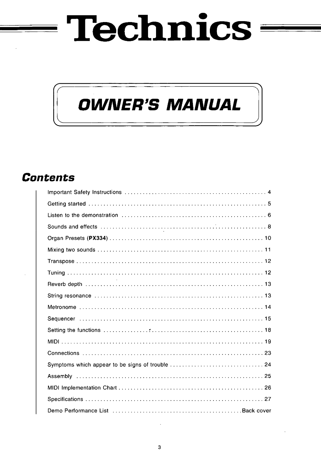 Technics SX-PX332/M manual 