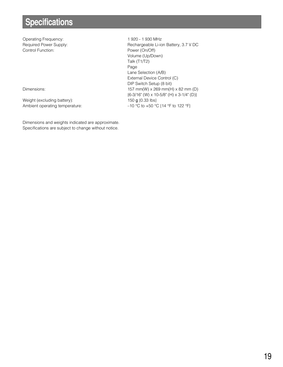 Technics WX-H3050 manual Specifications 