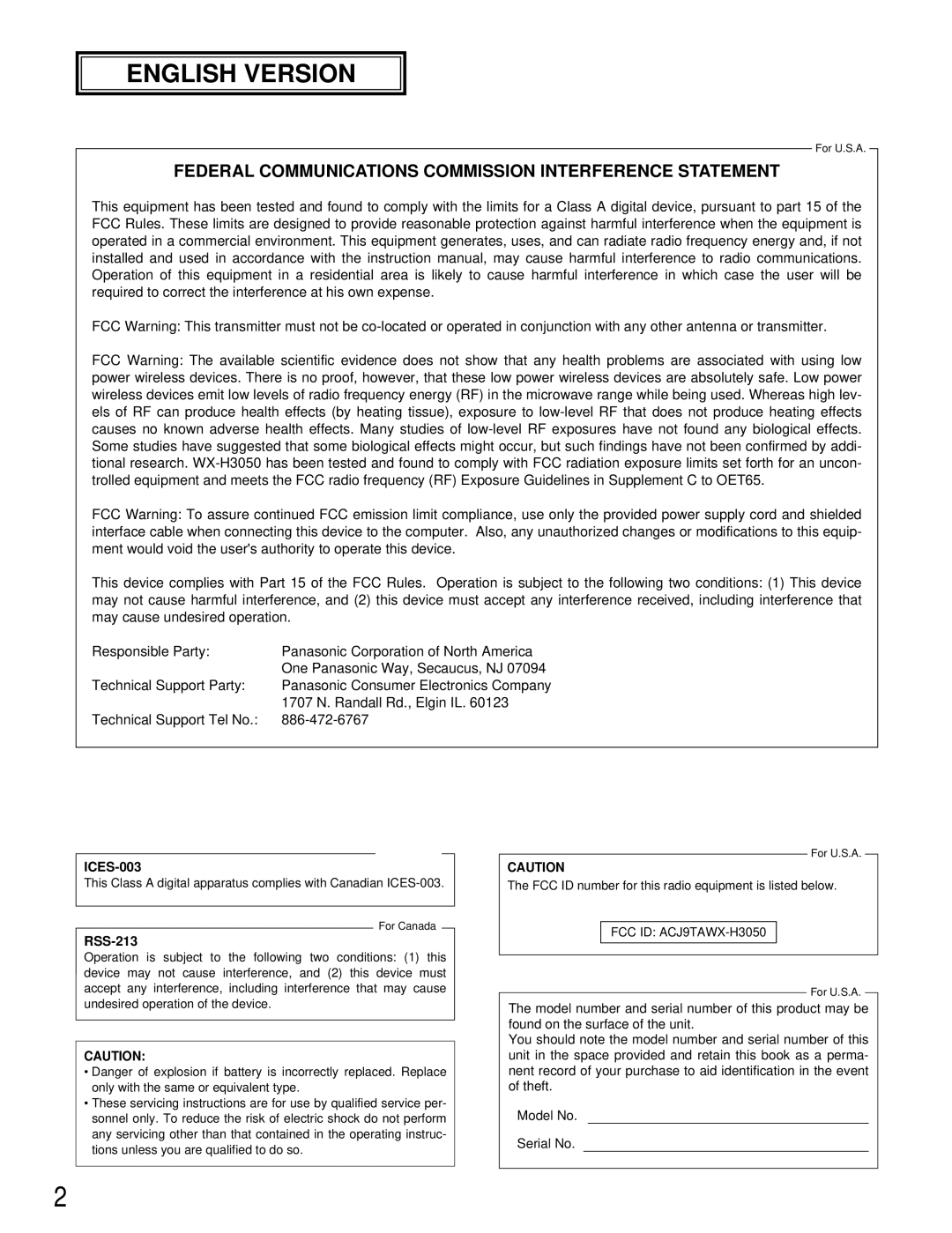 Technics WX-H3050 manual English Version 