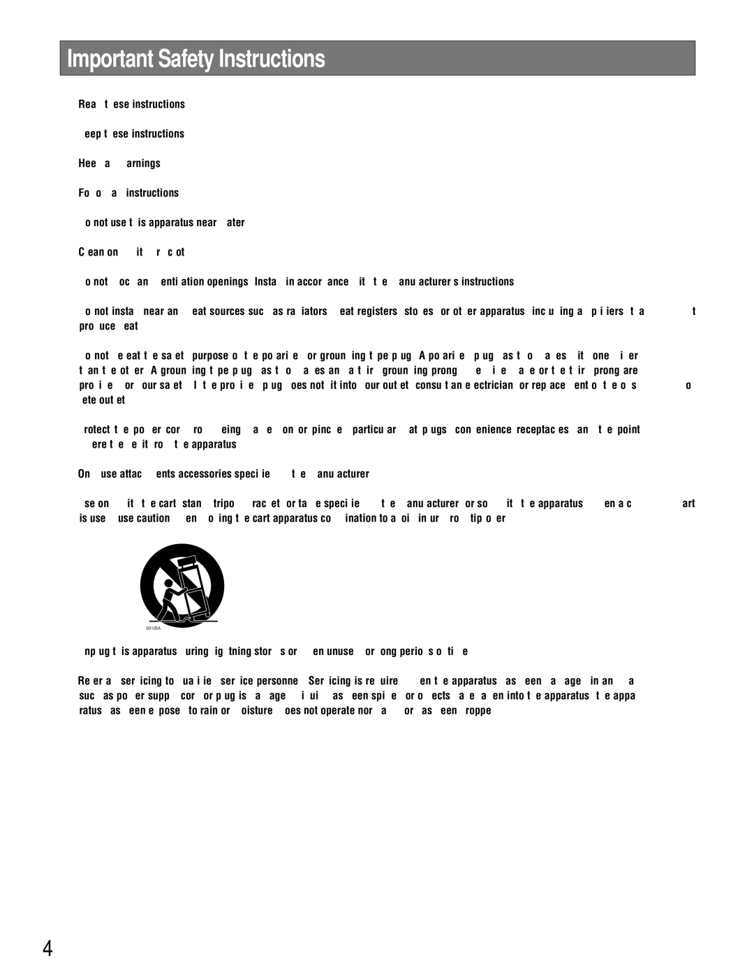 Technics WX-H3050 manual Important Safety Instructions 