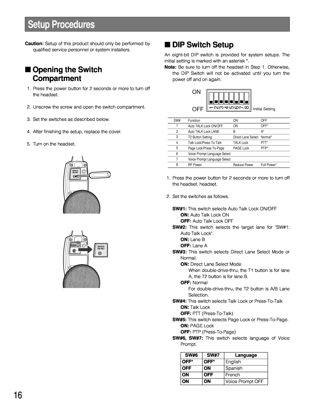 Technics WX-H3050 manual Setup Procedures, Opening the Switch Compartment, DIP Switch Setup, 1 2 3 