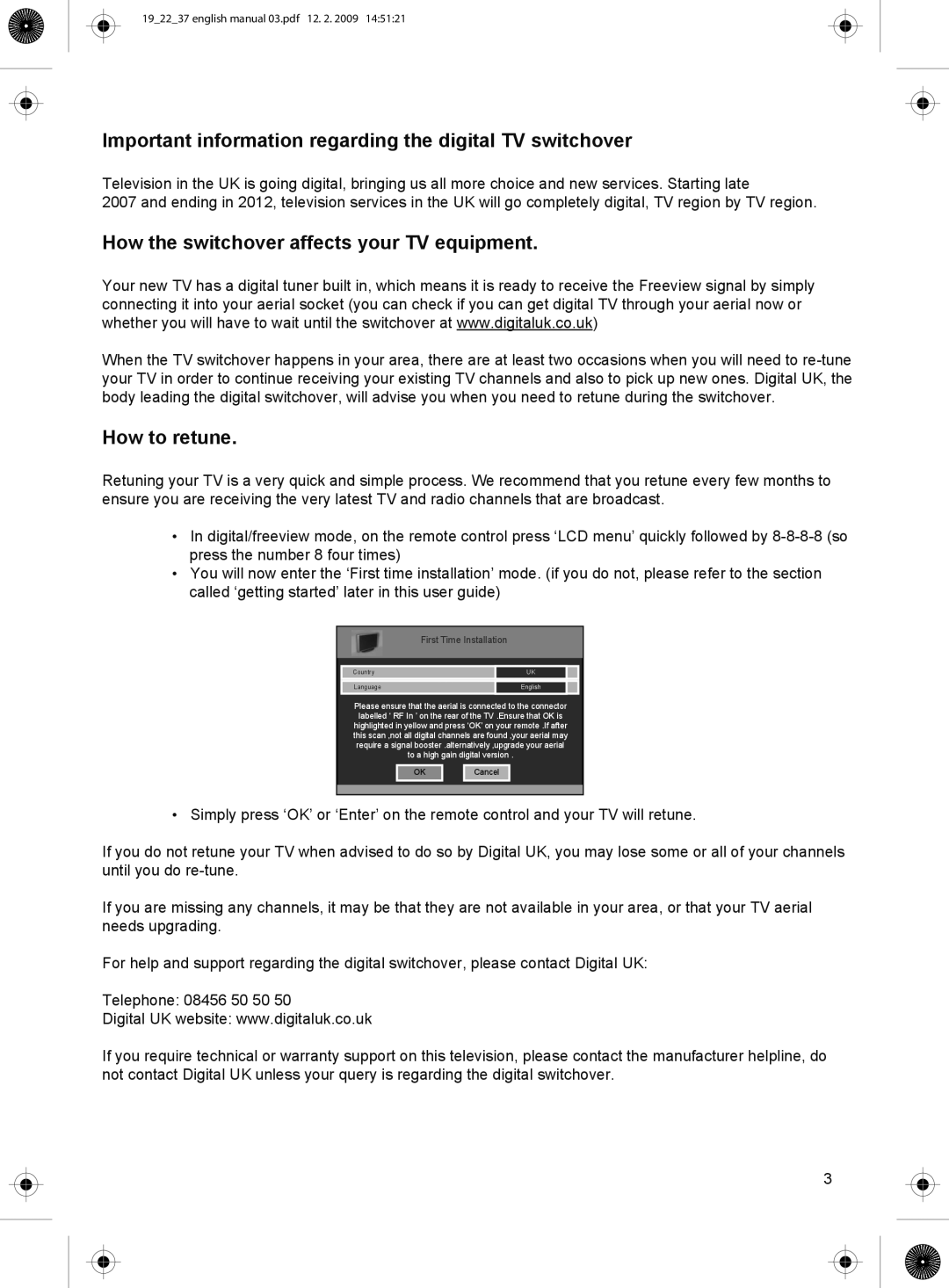 Technika 19-208W, 22-208W manual Important information regarding the digital TV switchover 