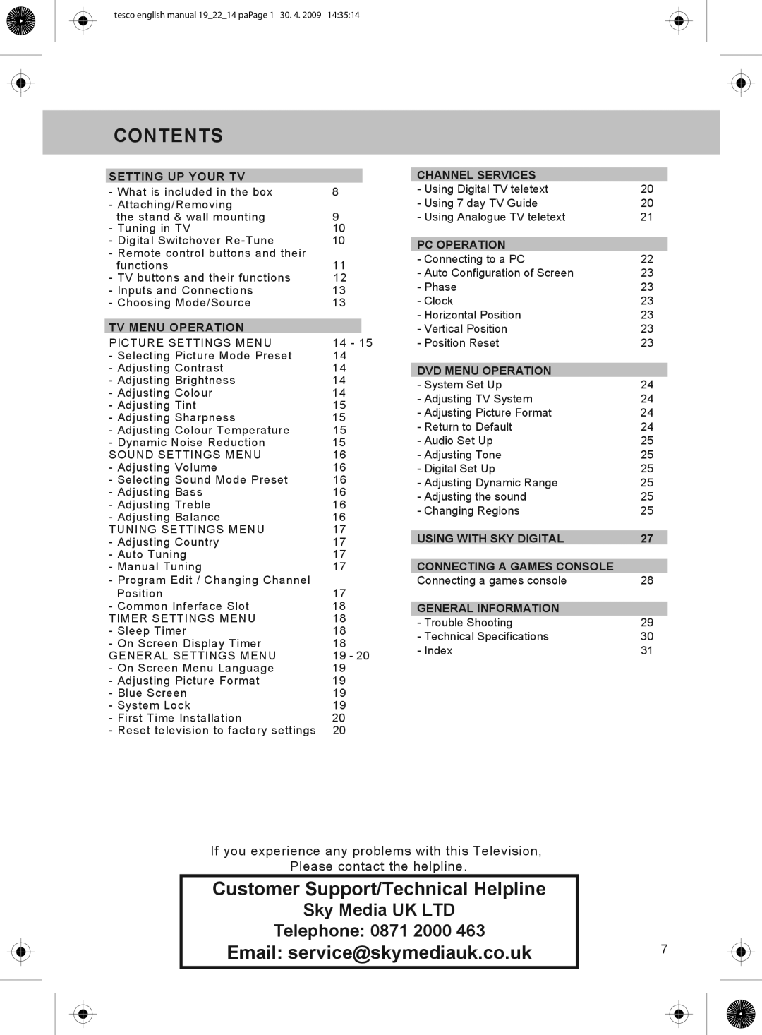 Technika 19-208W, 22-208W manual Contents 