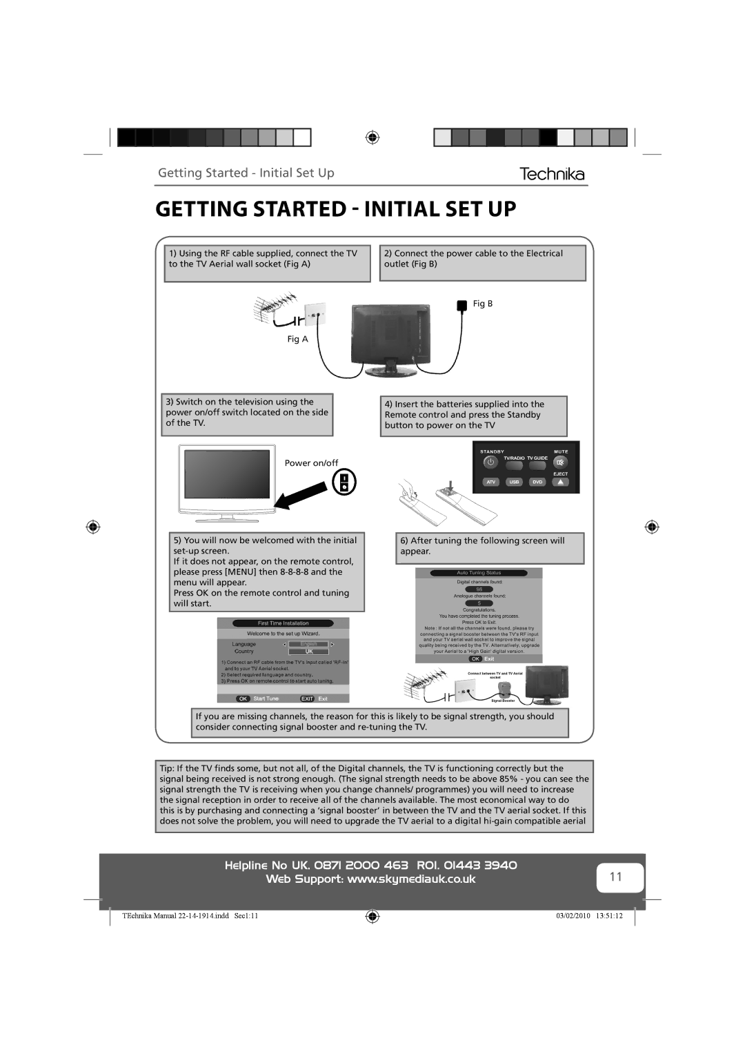 Technika 22-208E, 19-208WE, 22-208WE, 19-208E manual Getting Started Initial SET UP, Getting Started Initial Set Up 