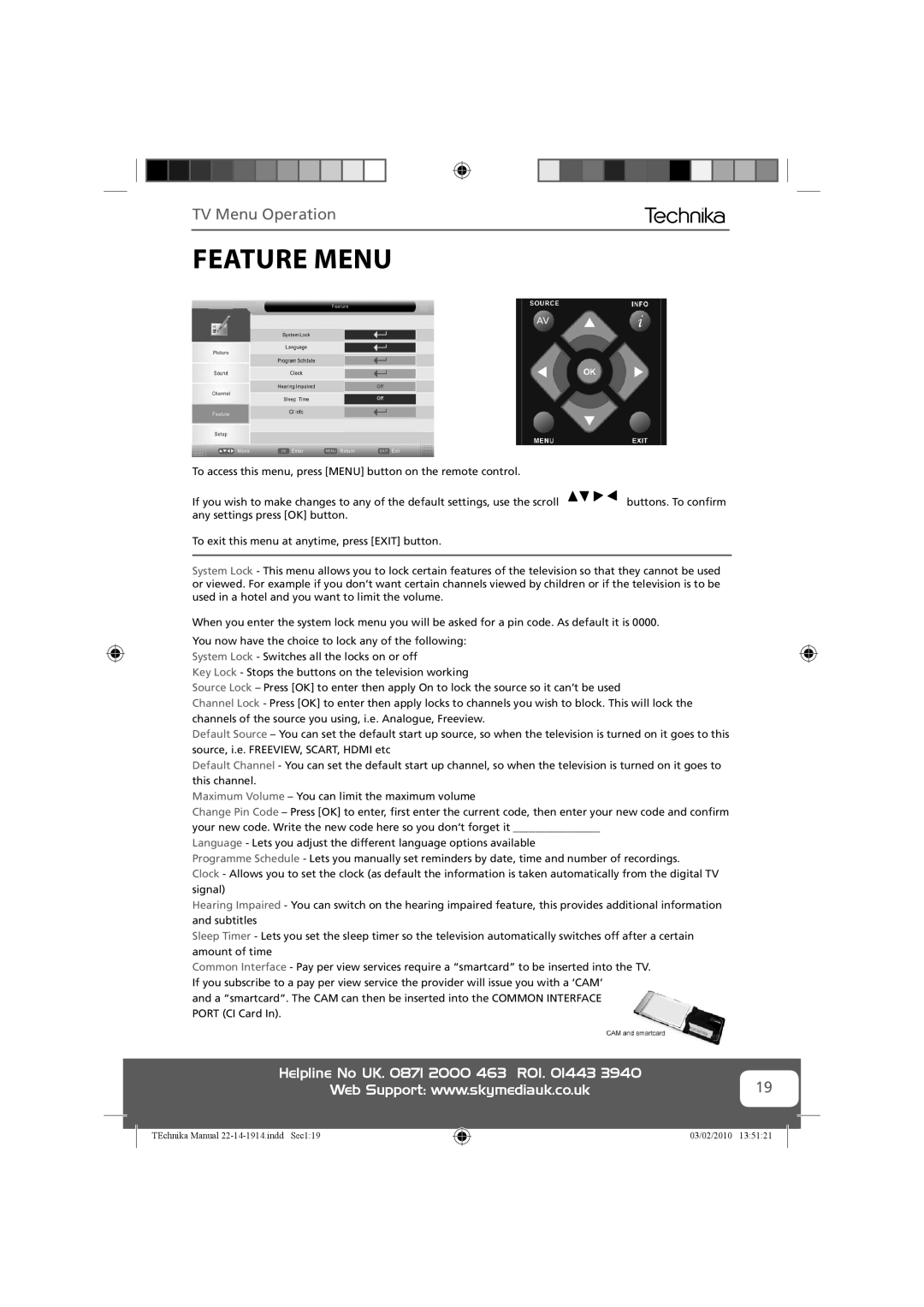 Technika 22-208E, 19-208WE, 22-208WE, 19-208E manual Feature Menu 