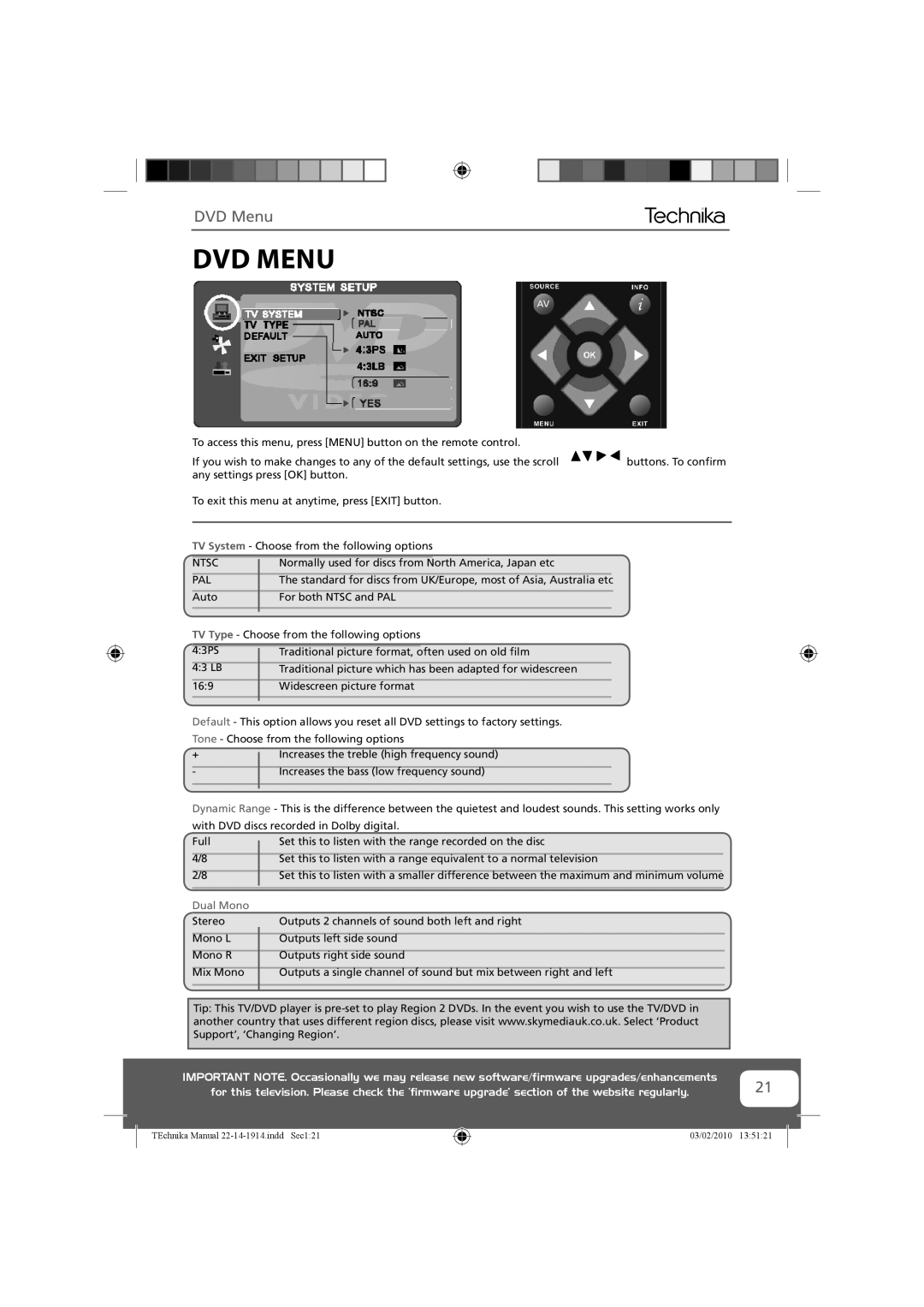 Technika 22-208WE, 19-208WE, 19-208E, 22-208E manual DVD Menu 