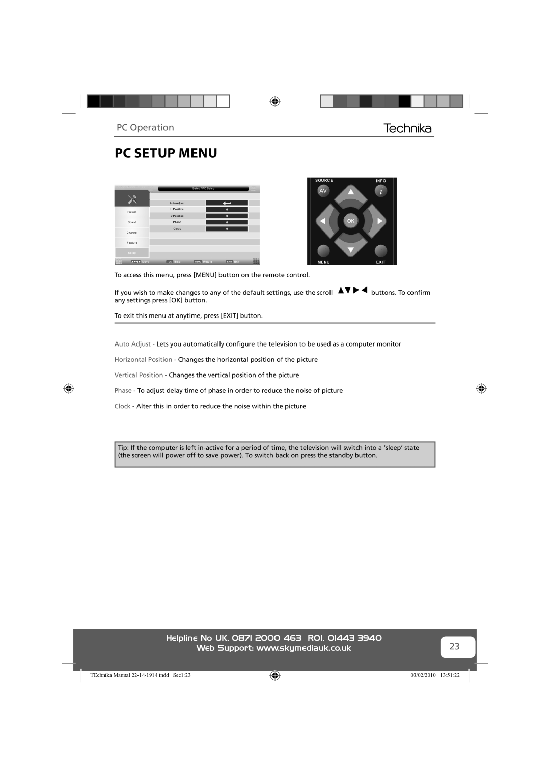 Technika 22-208E, 19-208WE, 22-208WE, 19-208E manual PC Setup Menu 