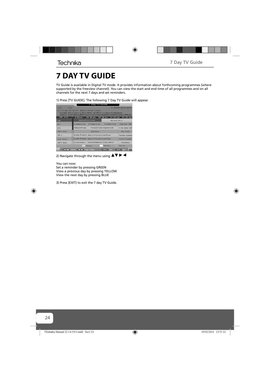 Technika 19-208WE, 22-208WE, 19-208E, 22-208E manual DAY TV Guide, Day TV Guide 