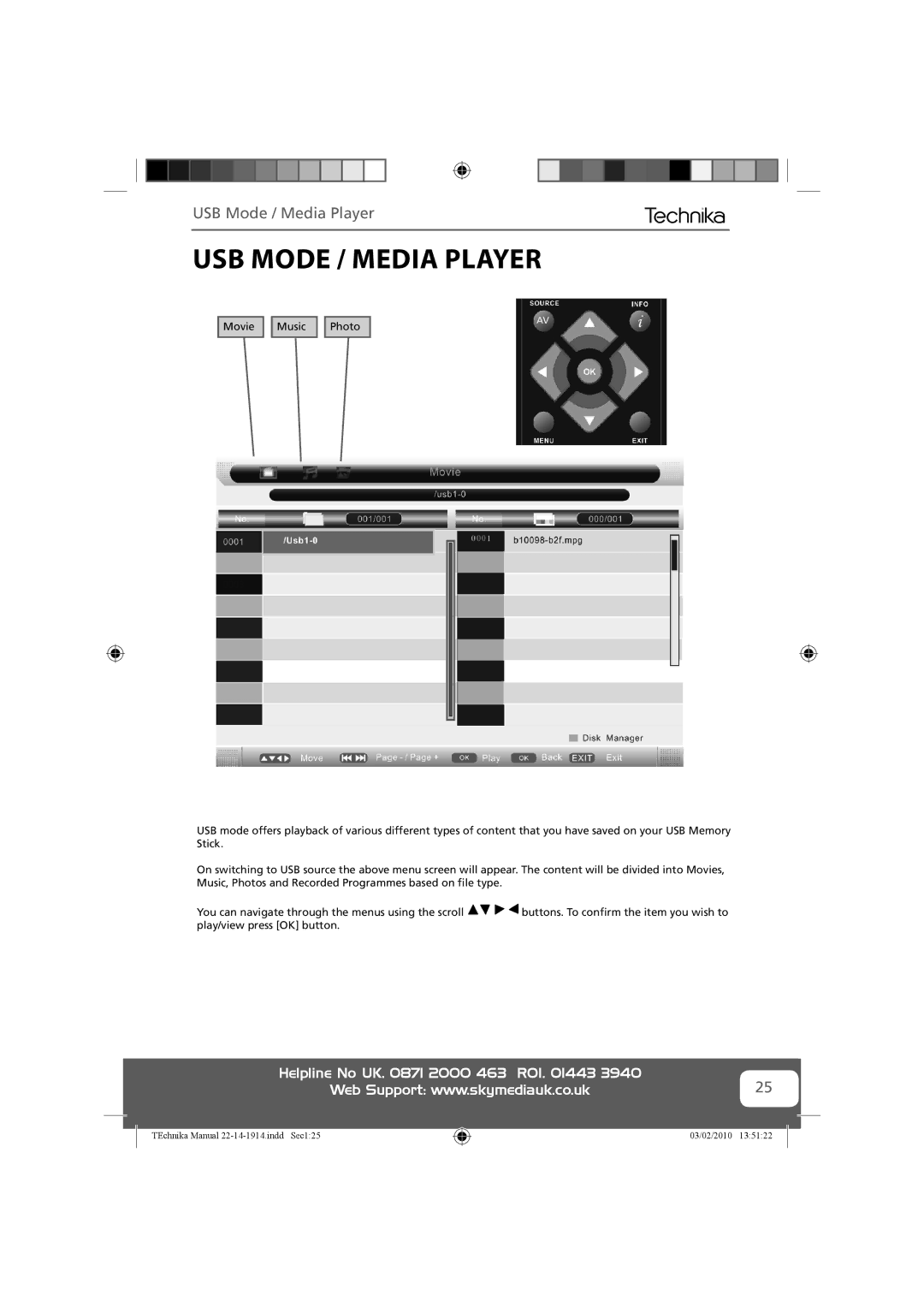 Technika 22-208WE, 19-208WE, 19-208E, 22-208E manual USB Mode / Media Player 