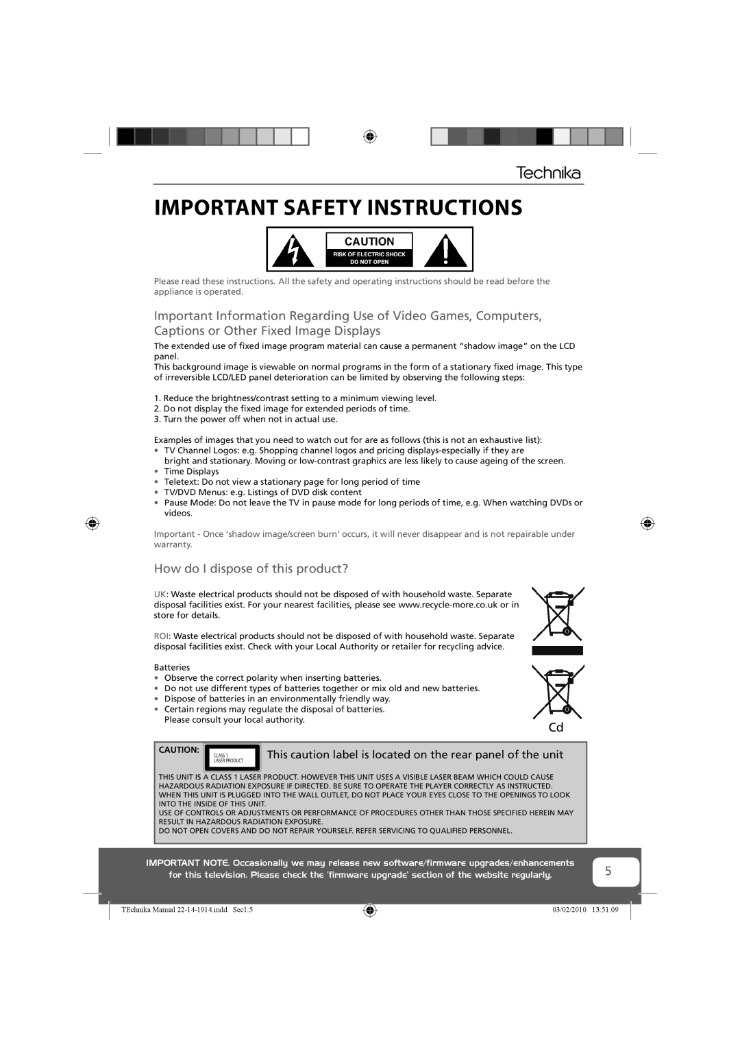 Technika 22-208WE, 19-208WE How do I dispose of this product?, This caution label is located on the rear panel of the unit 