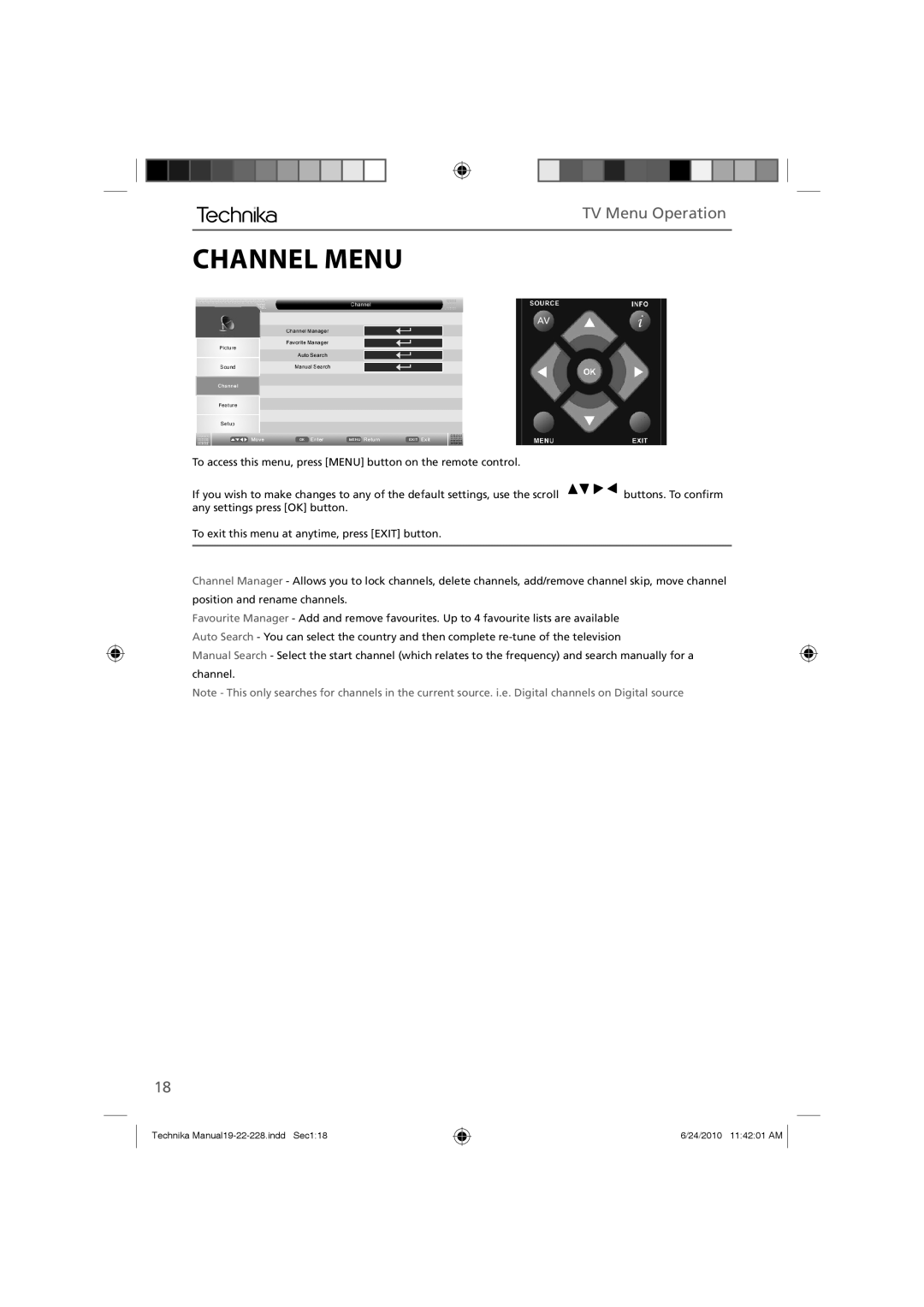 Technika 19-228, 22-228 manual Channel Menu 