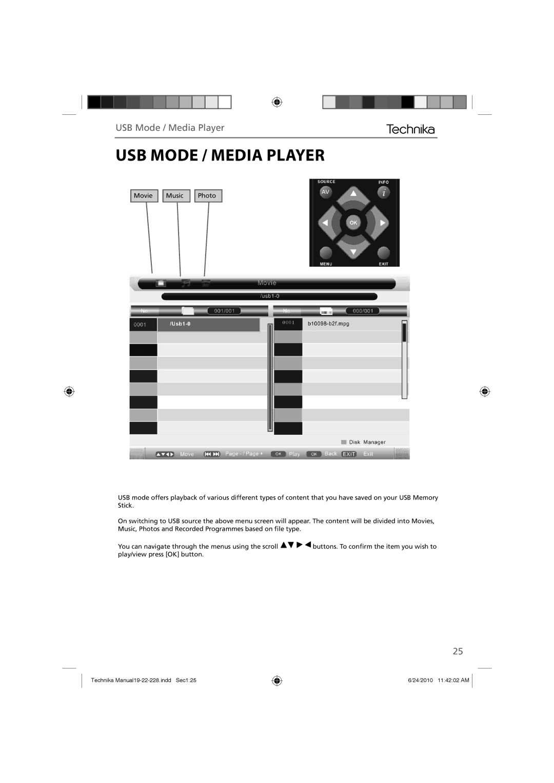 Technika 22-228, 19-228 manual USB Mode / Media Player 